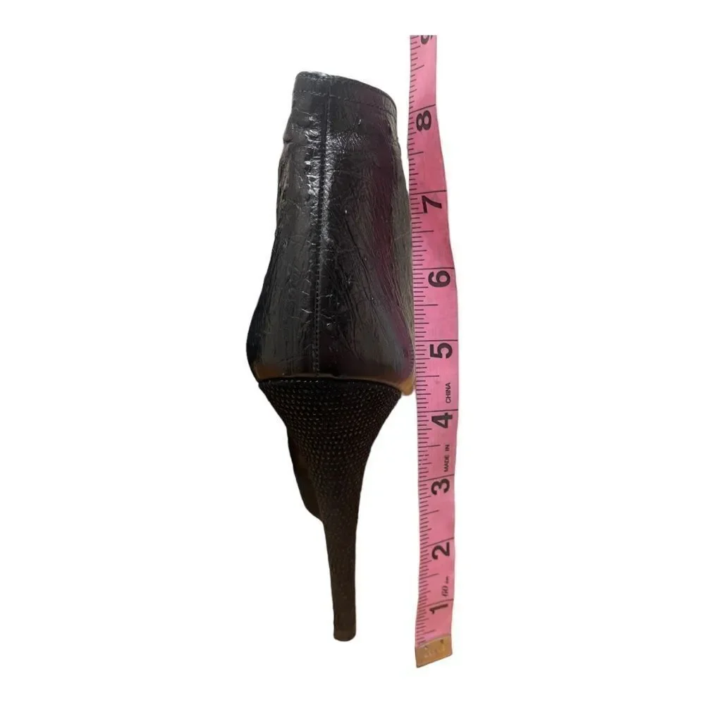 Stuart Weitzman Black Melange Leather Fur Stiletto Ankle Booties Sz 9.5 EUC